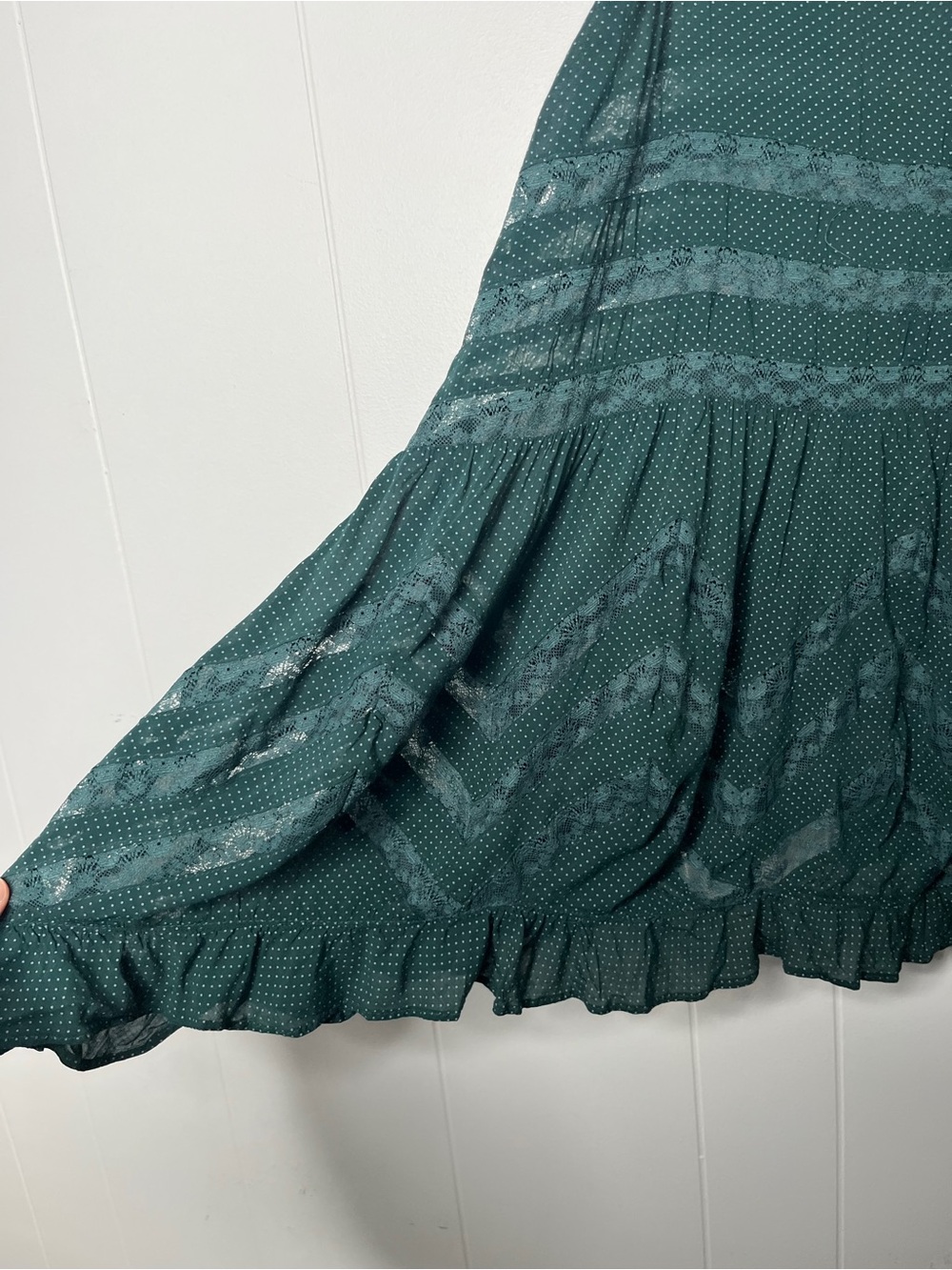FP Intimately Voile Lace Trapeze Slip dress Mini Size S Boho Beachy Dark Green - Picture 4 of 5